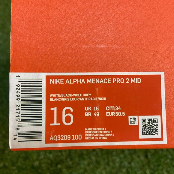 Nike Alpha Menace Pro 2 Football Mid Cleats White AQ3209-100 Men 16 NEW
